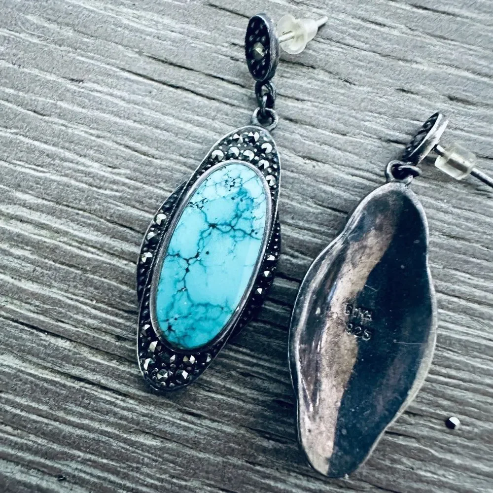 Sterling Silver Vintage Turquoise Stone Oval Earrings